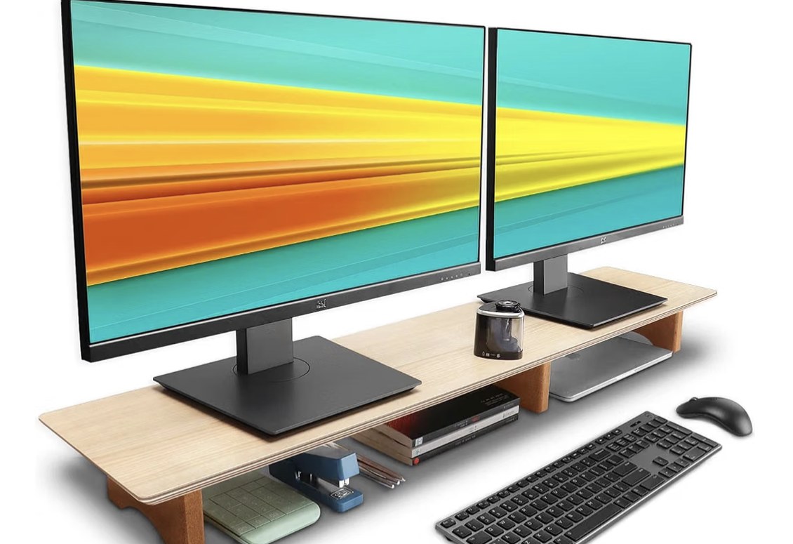 Aothia Soporte para Monitor Grande — Estante de Madera con Patas de Corcho (Roble, 109 cm) — foto 2