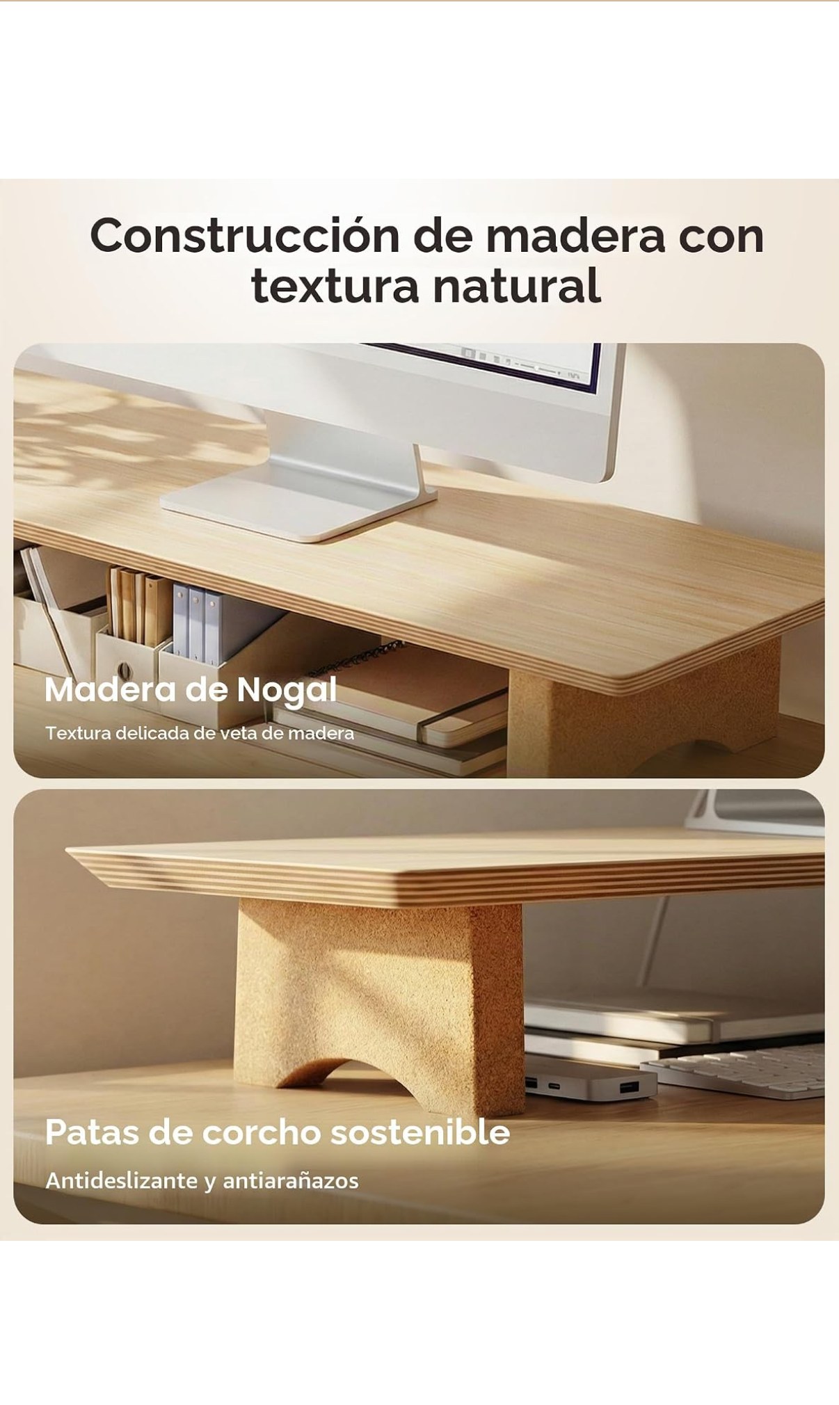 Aothia Soporte para Monitor Grande — Estante de Madera con Patas de Corcho (Roble, 109 cm) — foto 3