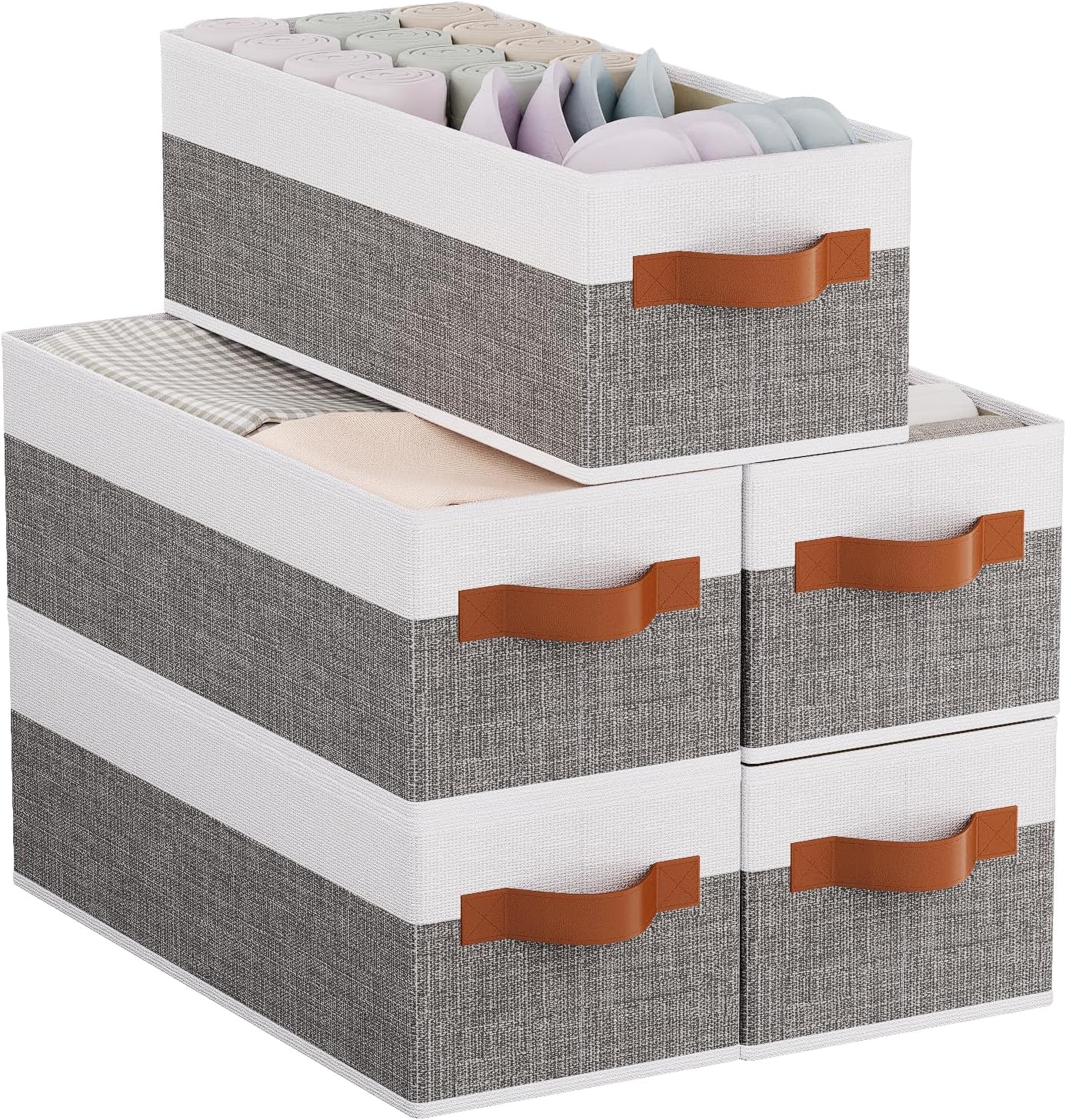 YheenLf Set de 5 Cajas Organizadoras Plegables 38×15,5×13 cm — Gris/Blanco