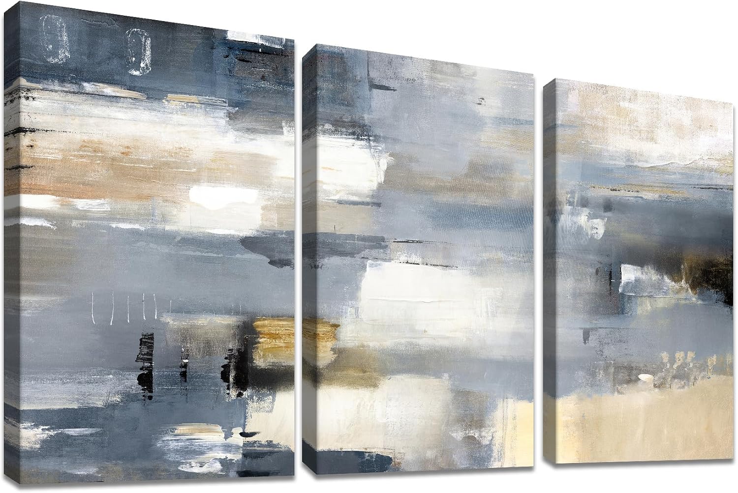 HALFLEMART Tríptico de Cuadros Abstractos Beige/Gris 30×40 cm (x3)