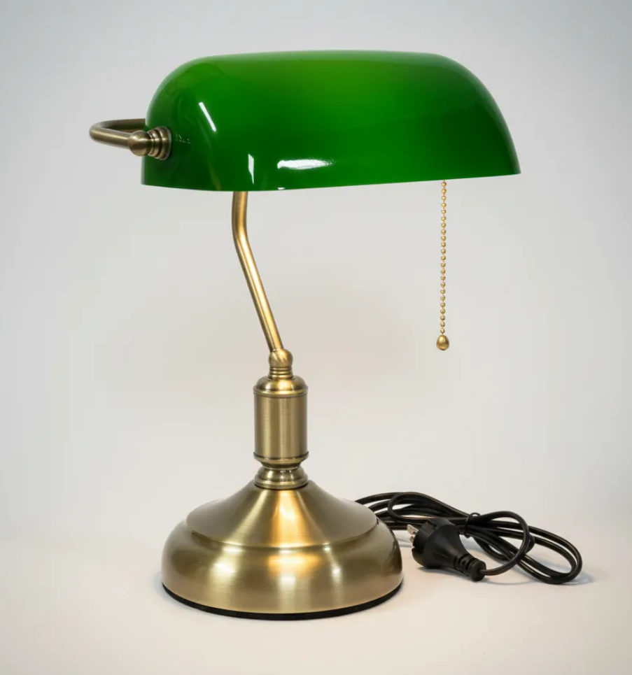 Lámpara Banquero Bronce con Pantalla de Vidrio Verde — Velador Apto LED — foto 2