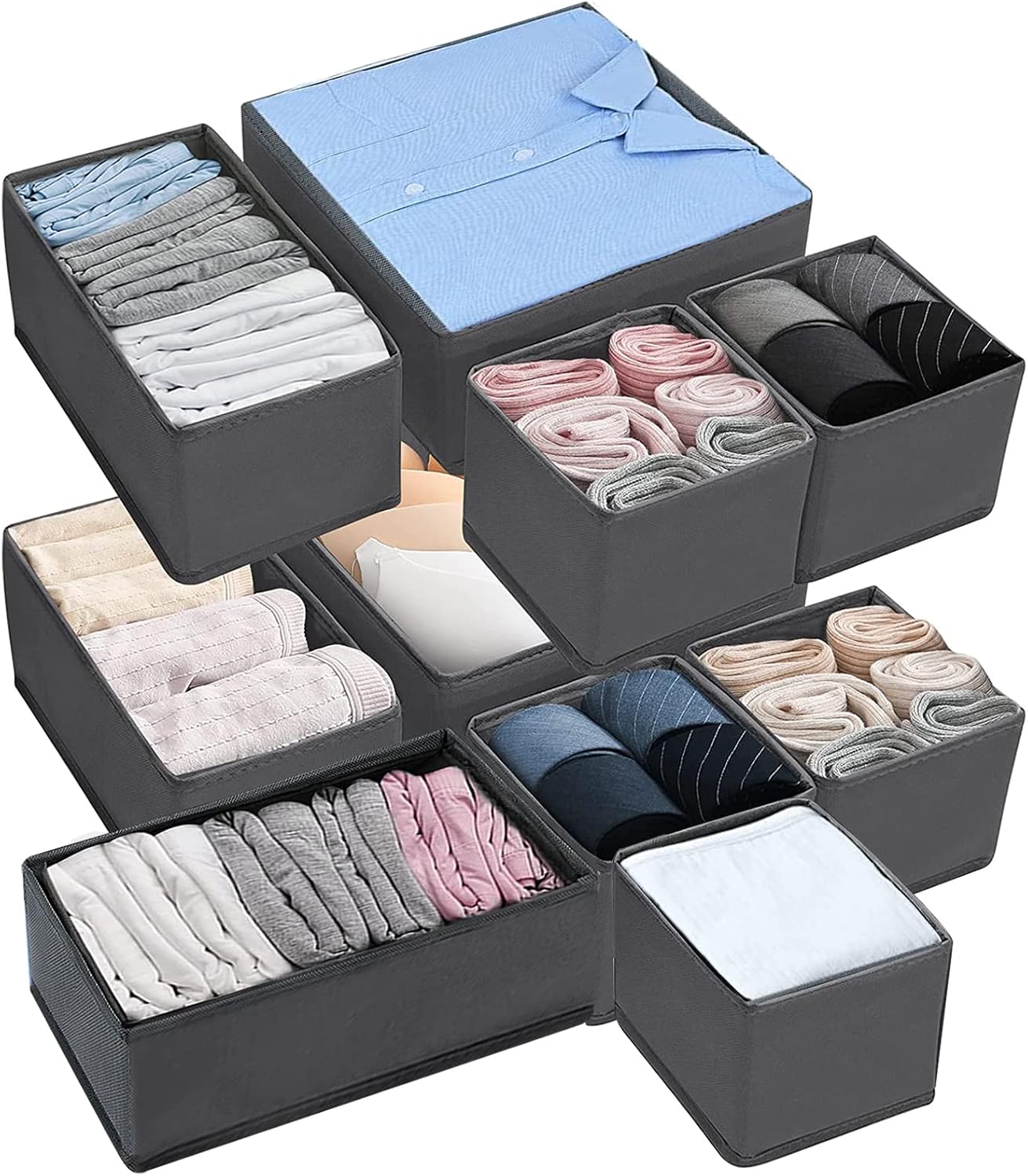 NINGESHOP Set de 10 Organizadores de Cajón Plegables — 3 tamaños